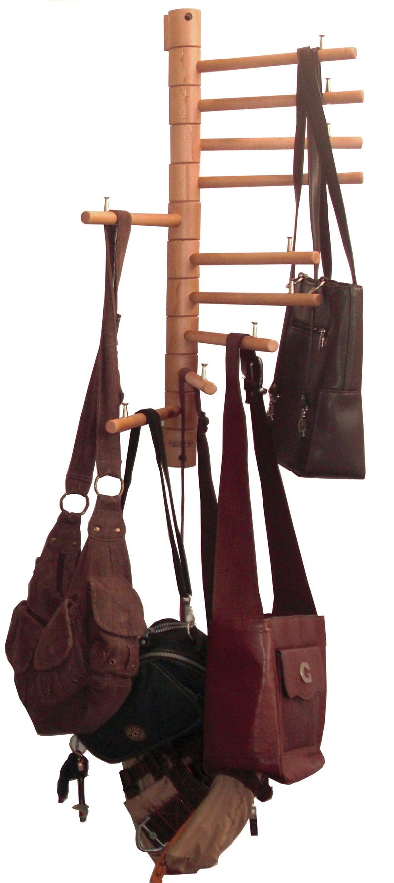 Wooden Wall-mounted WOMENS HANDBAG RACK – Italian Design Space-saving ...