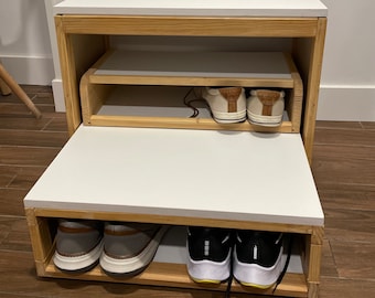 Wooden Shoe Rack with stool - Shoe Storage stool with step