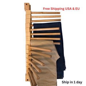 Folding Trouser Rack – Wall Mounted Pants Organizer | Solid Wood