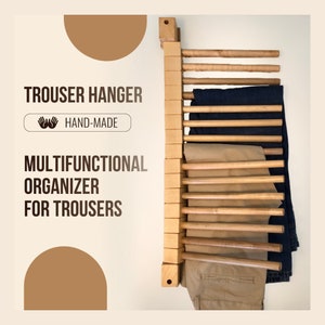 WOODEN TROUSER RACK – Italian Wall Mounted Pants And Towel Hanger For Closet Organization And Space-Saving Home Storage – Multipurpose Rack