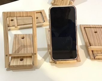 FOLDABLE Wood PHONE HOLDER Made From Walnut, Ash, And Jatoba - Lightweight, Portable, And Fits All Smartphones - Perfect For Desk Or Travel