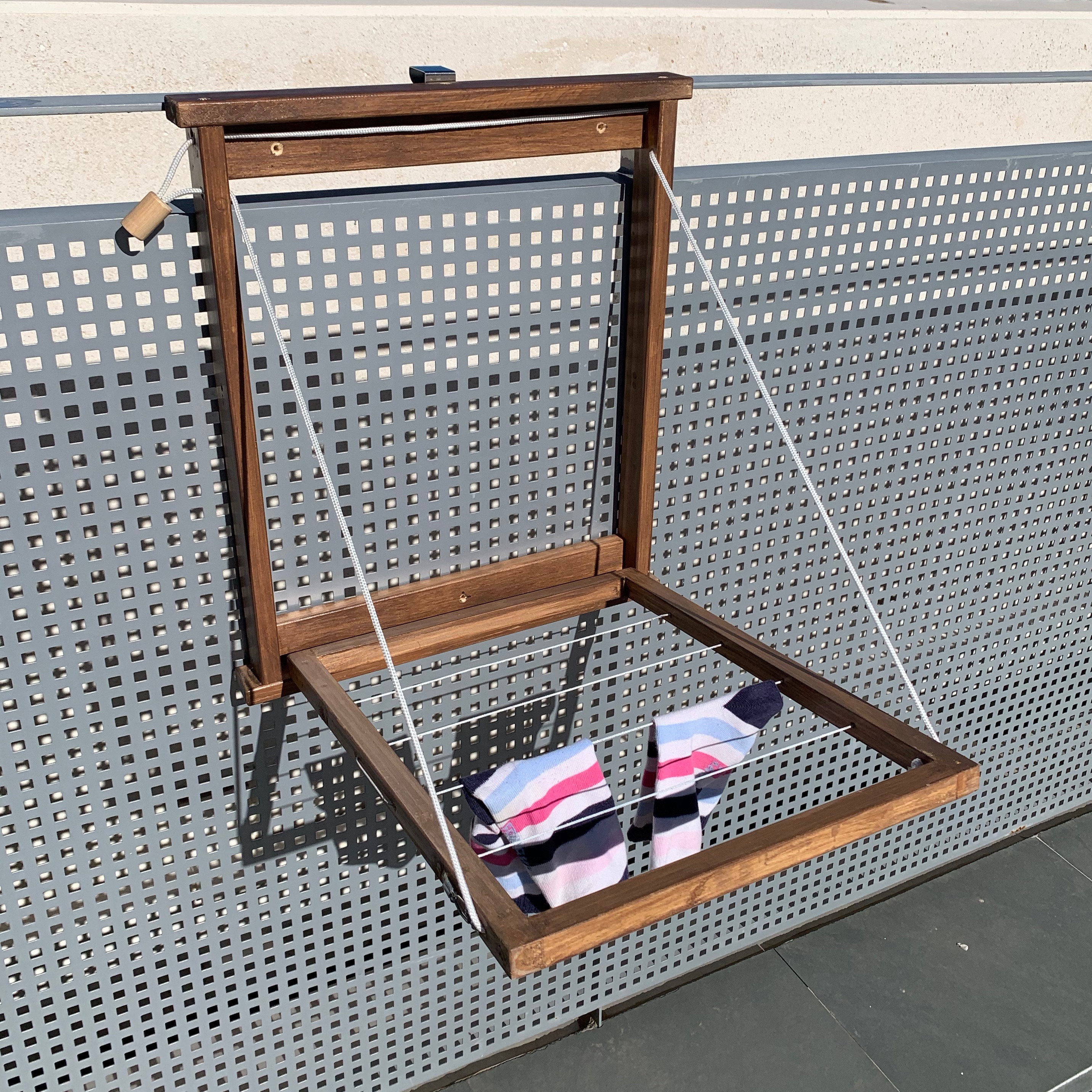 Wood Drying Rack Wall Mounted Clothes Line Laundry Organizer Etsy