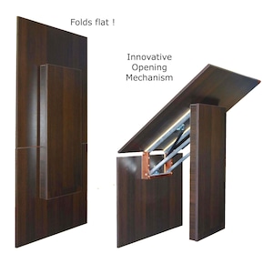 Wall Mounted Folding Table with Patented Mechanism – Space Saving Wooden Desk, Compact Collapsible Table, Smart Fold Down Wall Desk
