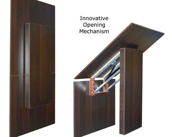 Wall Mounted Folding Table with Patented Mechanism – Space Saving Wooden Desk, Compact Collapsible Table, Smart Fold Down Wall Desk