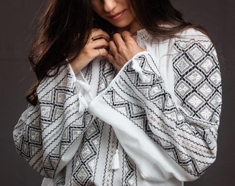 Hand Embroidered Romanian Blouse ie handmade traditional folk costume Romania Top