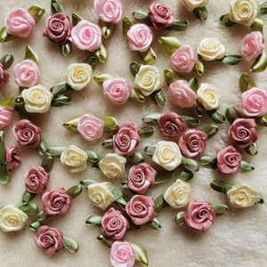 100pcs Mini Satin Ribbon Rose Flowers Silk Fabric Flower Appliques Handmade DIY For Wedding Decoration Craft Sewing Accessories