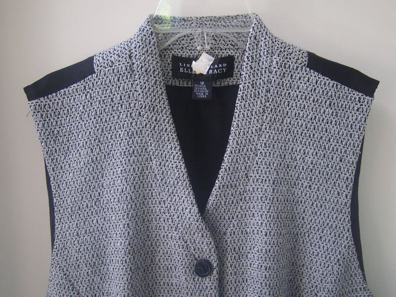 80s 90s Women/'s Vest Waistcoat Black Grey Tuxedo Style Wool Silk Blend Ellen Tracy Linda Allard Vintage Size 16