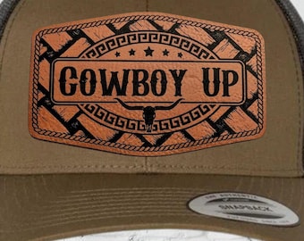 Cowboy Up Hat Patch SVG | Western Leatherette Patch Design | 3 Styles Included | Laser Ready XCS + SVG Files