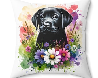 Black Lab Puppy Pillow, Watercolor style,  Irresistibly Adorable Home Decor, Dog Mom