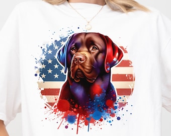 Patriotic Chocolate Labrador Retriever Shirt | Lab Dog with American Flag | 4th of July USA Dog Lover Tee | Memorial Day Pet Gift