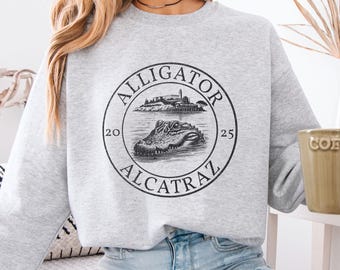 Camiseta de caimán de Alcatraz, sudadera con gráfico de caimán en la cárcel, diseño de caimán de artista del escape, camiseta con humor retro peculiar de prisión