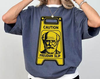 Funny Psychology Sign | Caution Freudian Slip | Therapist Gift | Psychologist Decor | Mental Health Humor | Sigmund Freud Art Print