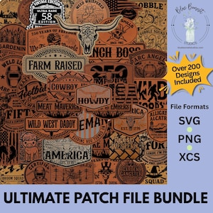 Ultimate Patch File Bundle – 200+ Laser Patch Designs | 50 Digital Files for xTool and Glowforge | Cowboy, America, Sports and More