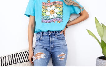 Retro Wavy Summertime Comfort Colors Tee,  Vintage 70s Summer Vibes Shirt, Soft & Relaxed Fit, Groovy Beachy Graphic T-Shirt