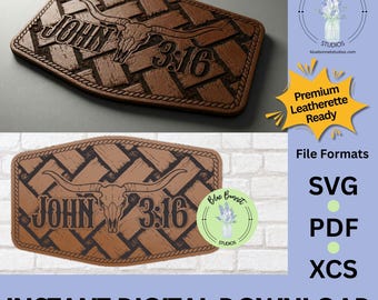 John 3:16 Western Hat Patch SVG | Leatherette Patch File | Longhorn Skull Engraving | glowforge xTool Ready | svg PDF XCS Digital Download