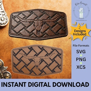 May include: Two rectangular designs featuring a longhorn skull, with a woven pattern background. The top design is a dark brown colour, while the bottom design is a lighter brown with black outlines. The image includes the text "INSTANT DIGITAL DOWNLOAD".
