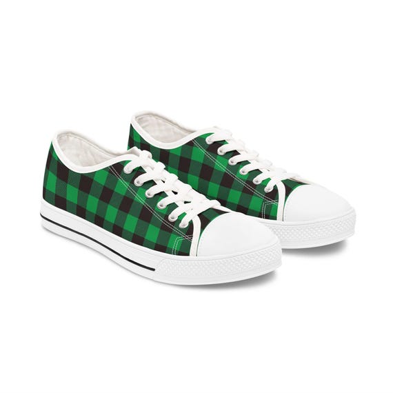 Casual Canvas Buffalo Plaid Slip On Tennis Shoes Green Buffalo