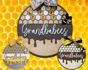 Customizable Grandbabees Honeycomb Door Sign , Digital Download, Up to 19 Names, GlowForge, Blue Bonnet Studios Custom Sign Idea, laser file