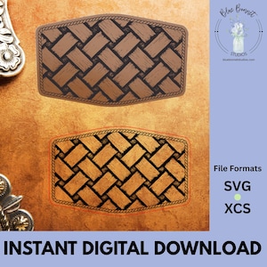 May include: Two brown, rectangular belt buckle designs with a woven pattern and rope-like border. The text "INSTANT DIGITAL DOWNLOAD" is at the bottom. The image also includes the text "SVG" and "XCS".