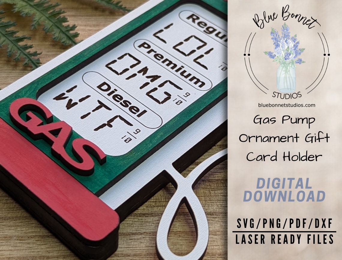 Gas Pump Ornament Card Holder no Year, Gas Pump Car Charm, Digital Svg