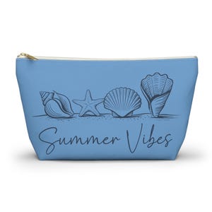 Summer Vibes Cosmetic Bag, Seashell Starfish Travel Pouch, Beach Makeup Bag, Nautical Toiletry Bag, Coastal Gift