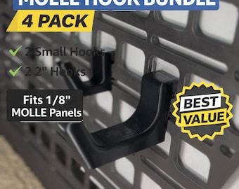 MOLLE Hook Bundle – 4 Pack, Small + Large Hooks, ASA 3D Printed, Overland Organizer