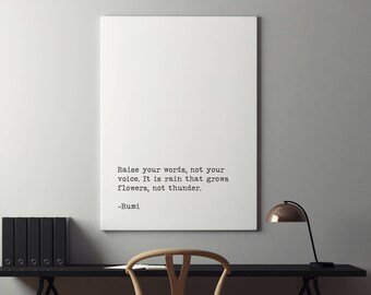 Rumi Quote Print, Raise Your Words Not Your Voice Literary Art Print, Rumi Literary Quote, Printable Quote, Quote Poster, Typewriter Font