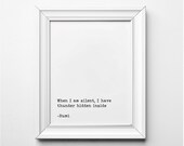 Rumi Literary Print, Rumi Quote, When I am Silent I Have Thunder Hiddern Inside Literary Art Print, Printable Quote, Typewriter Font