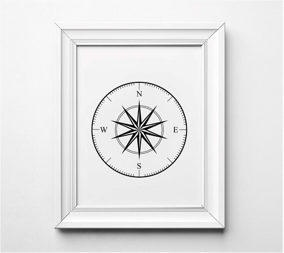 Compass Print Black and White Compass Wall Art Nautical Home | Etsy