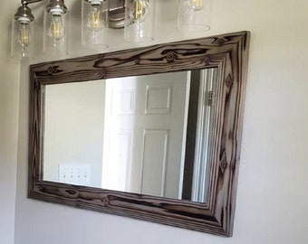 Barn Wood Framed Mirror, Available in 12 Sizes and 12 Stain colors: Shown in Gray - Large Wall Mirror - Rustic Modern