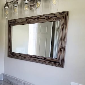 Barn Wood Framed Mirror, Available in 12 Sizes and 12 Stain colors: Shown in Gray - Large Wall Mirror - Rustic Modern