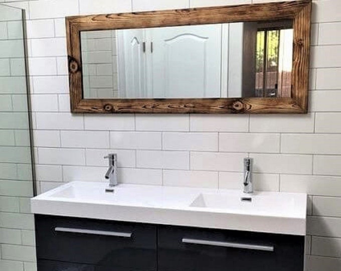 Farmhouse Framed Wall Mirror, 10 Colors 10 Sizes - Bathroom Mirror, Vanity Mirror, Master Bathroom Mirror, Rustic Wood Frame Mirror,