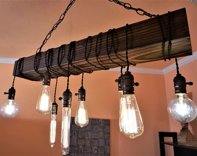 wood beam chandelier -wood chandelier-farmhouse chandelier-rustic wood chandelier