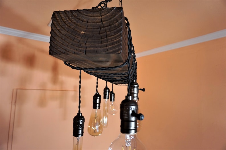 wood beam chandelier -wood chandelier-farmhouse chandelier-rustic wood chandelier image 5