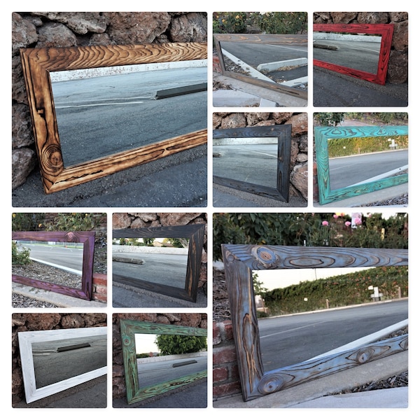 Reclaimed Wood Framed Mirror, Available in 10 Sizes and 10 colors:  - Large Wall Mirror - Rustic Modern