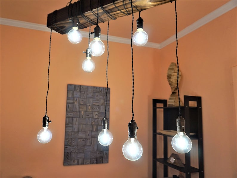 wood beam chandelier -wood chandelier-farmhouse chandelier-rustic wood chandelier image 7