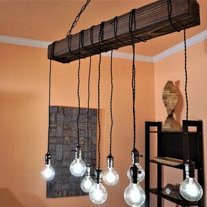 wood beam chandelier -wood chandelier-farmhouse chandelier-rustic wood chandelier image 6