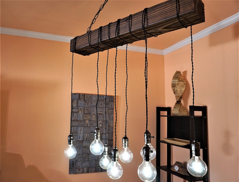 wood beam chandelier -wood chandelier-farmhouse chandelier-rustic wood chandelier image 6