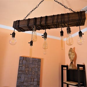 wood beam chandelier -wood chandelier-farmhouse chandelier-rustic wood chandelier image 3