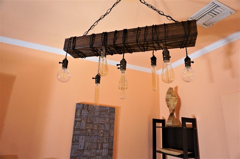 wood beam chandelier -wood chandelier-farmhouse chandelier-rustic wood chandelier image 3