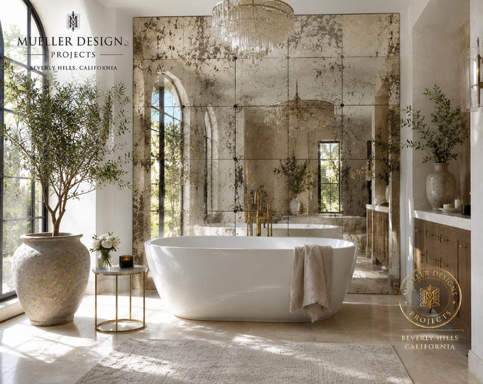 Antique Mirror Tiles | Handmade Distressed Mirror Glass | Custom Wall Panels | Luxury Bathroom & Backsplash |  Wall Decor | Custom Sizes