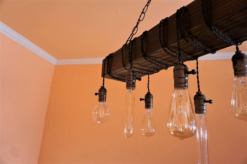 wood beam chandelier -wood chandelier-farmhouse chandelier-rustic wood chandelier image 4