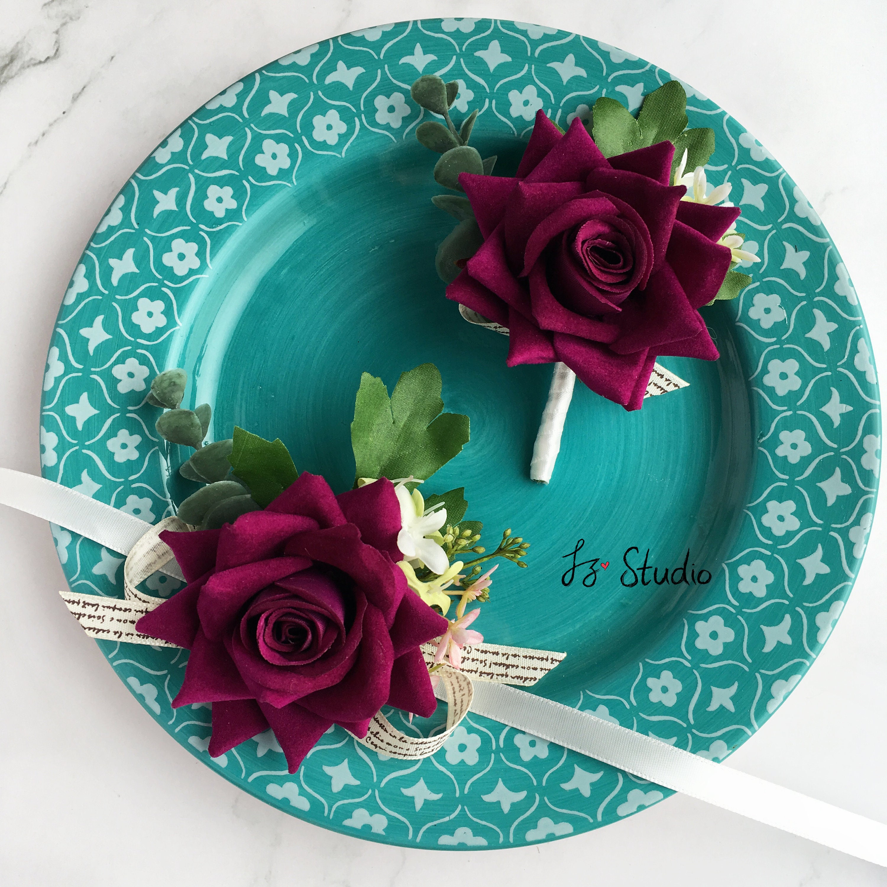 Fake Flowers Wedding Boutonniere Wrist Corsage Set Prom Etsy