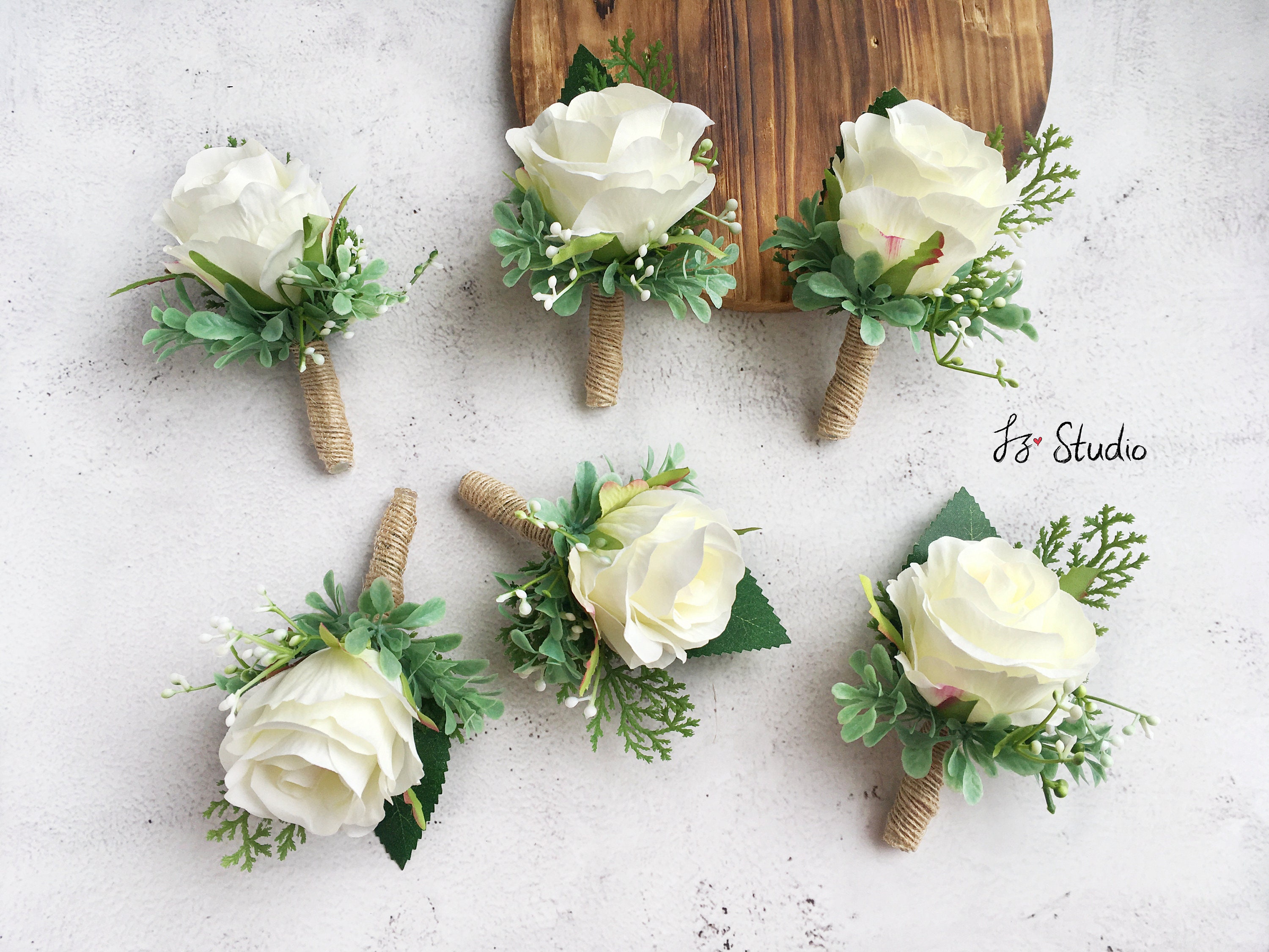 Silk Rose Boutonniere Set Ivory Fake Flower Faux Babysbreath Etsy Canada