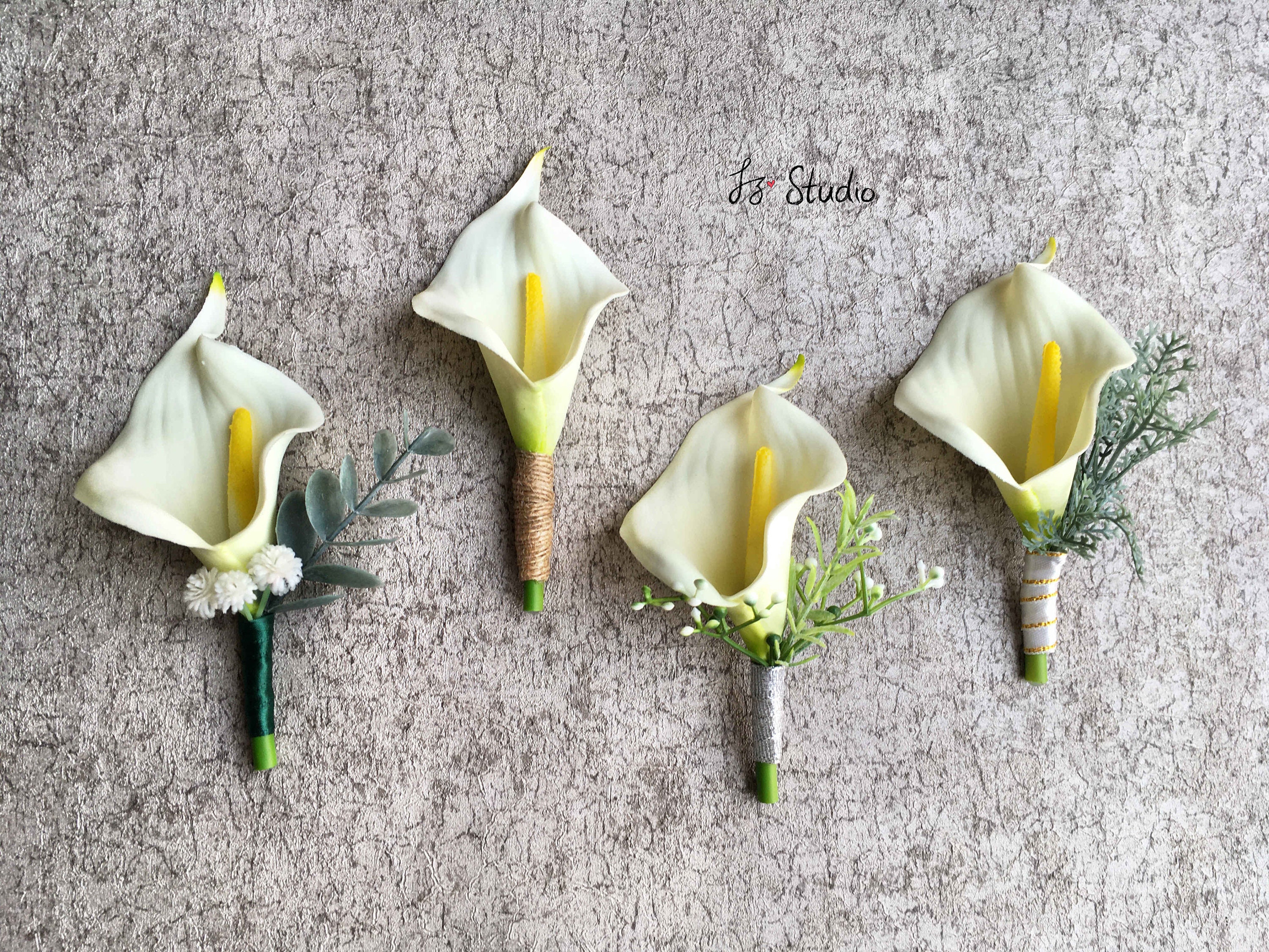 Real Touch Calla Lily Buttonholes Boutonnieres Ivory wedding