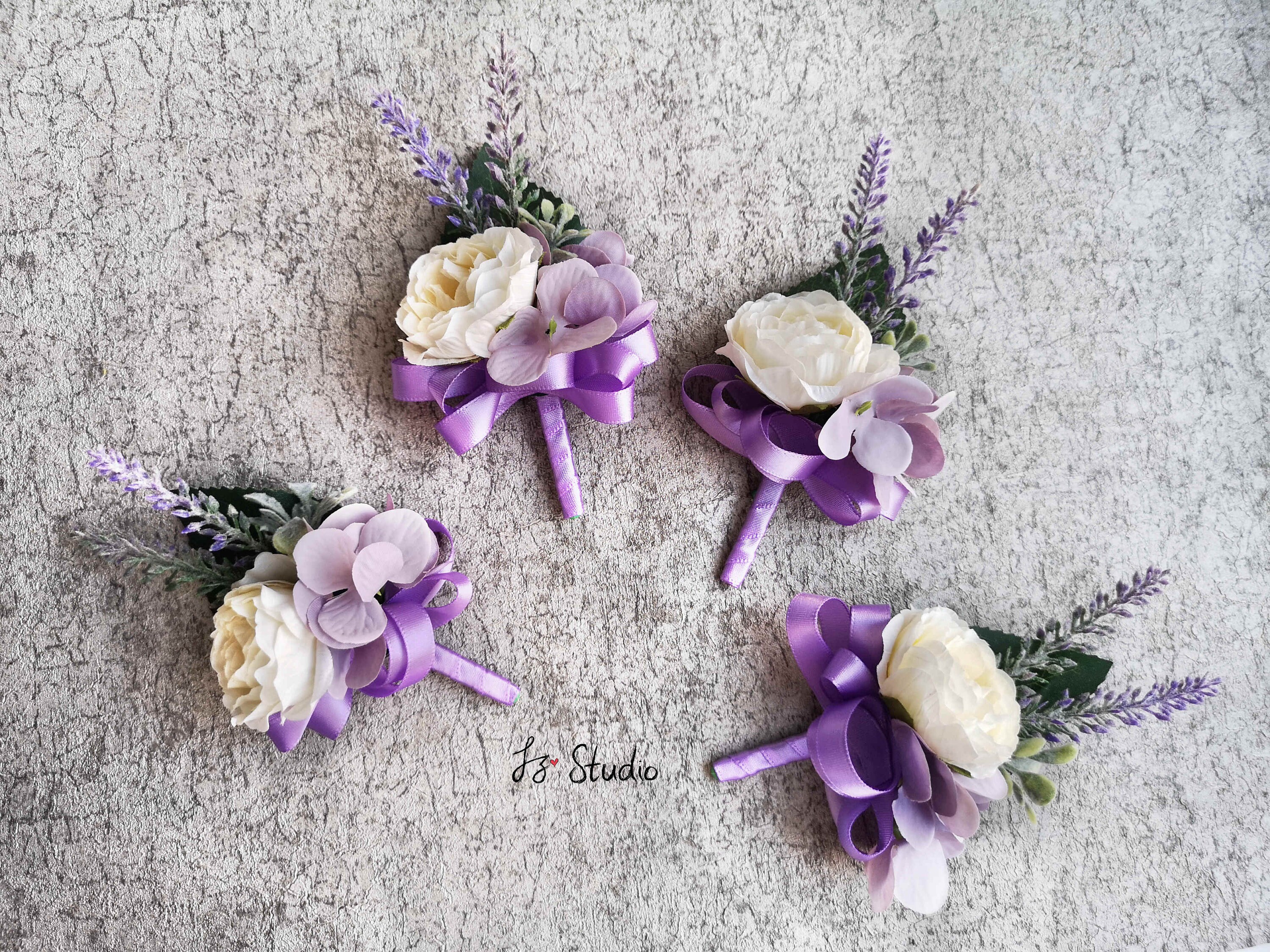 purple LILAC leaf white/ivory Buttonhole corsage for groom bride bridesmaid 