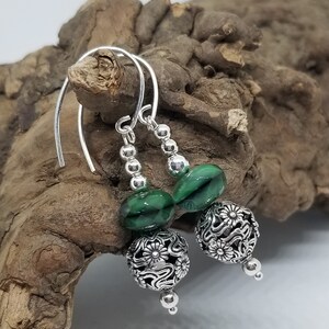 Czech bead earrings/tribal jewelry/boho style/Bali inspired earrings/sterling silver jewelry/dangle earrings/ethnic jewelry/boho earrings