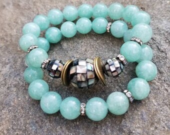 Stack bracelets/beaded bracelets/bracelets for women/bangle bracelets/abalone mosaic beads//boho bracelets/arm candy/wrist bling