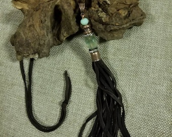 Long boho tassel necklace/jewel tassel necklace/copper jewelry/leather tassel necklace/hippie chic necklace/jade bead necklace/boho style