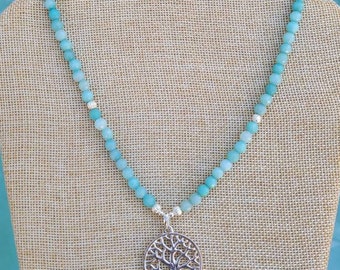 Beaded necklace/sterling silver necklace/choker/sterling silver necklace/pendant necklace/tree of life necklace/gift for her/boho necklace